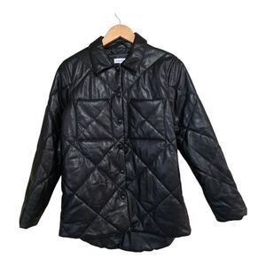 Calvin Klein Women’s XS Black Quilted Faux Leather Jacket Snap Button Moto Style